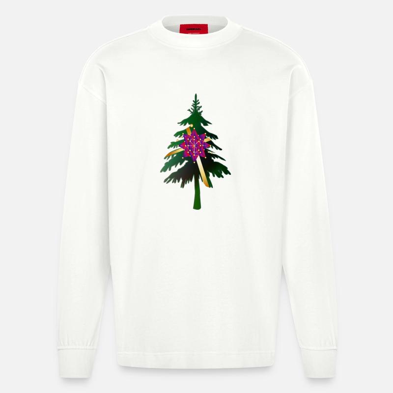 Christbaum oder Weihnachtsbaum & Geschenkschleife - Heavyweight Oversized Organic Langarmshirt Made in EU - OFF WHITE