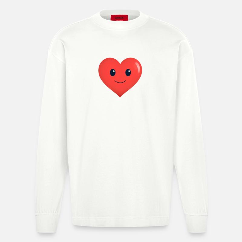Herz lächelt Form Rot - Heavyweight Oversized Organic Langarmshirt Made in EU - OFF WHITE