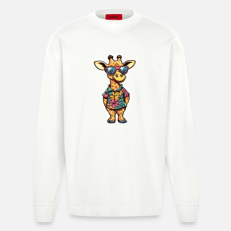 Giraffe Comic Urlaub - Heavyweight Oversized Organic Langarmshirt Made in EU - OFF WHITE