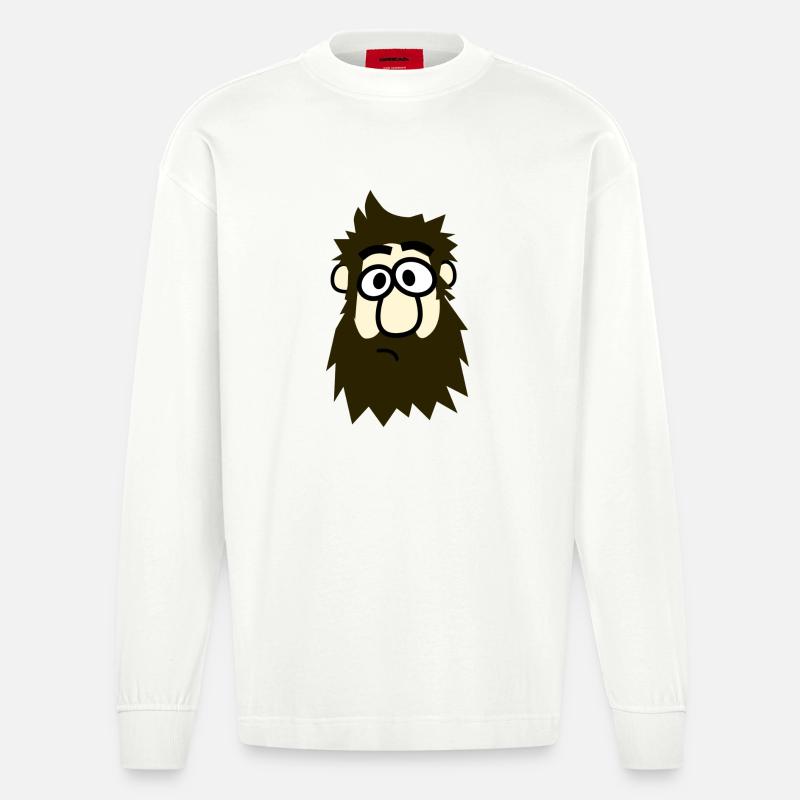 Brillenbart Comicheld - Heavyweight Oversized Organic Langarmshirt Made in EU - OFF WHITE