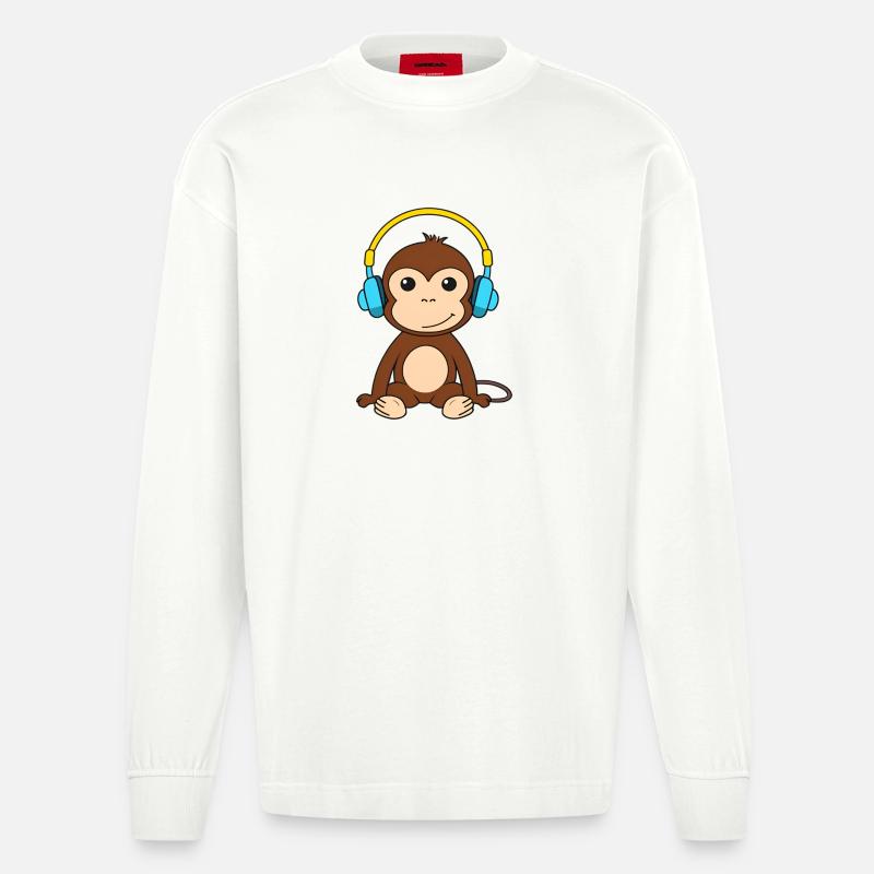 Singe mignon avec conception de casque - Manches longues bio épais oversize fabriqué en UE - OFF WHITE