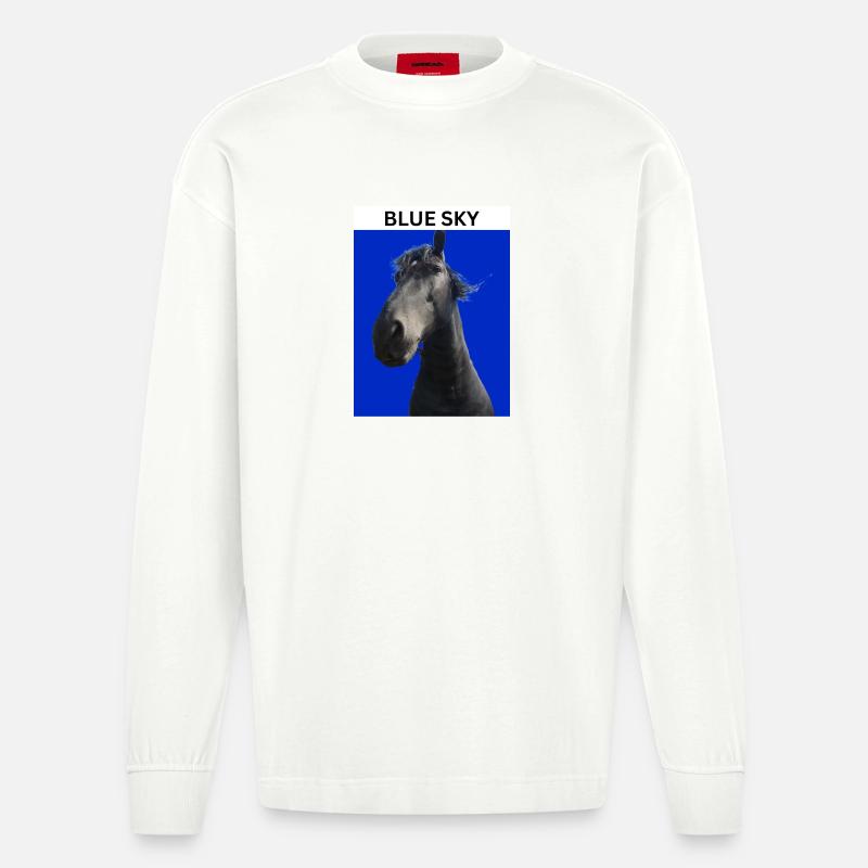 Ciel bleu et cheval - Manches longues bio épais oversize fabriqué en UE - OFF WHITE