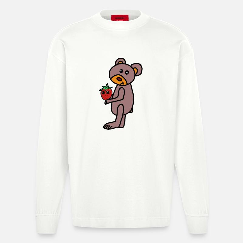 Teddy Teddys Kind Bär  Erdbeere - Heavyweight Oversized Organic Langarmshirt Made in EU - OFF WHITE