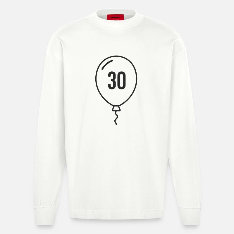 Ballon numéro 30 – Conception d’anniversaire rond - Manches longues bio épais oversize fabriqué en UE - OFF WHITE