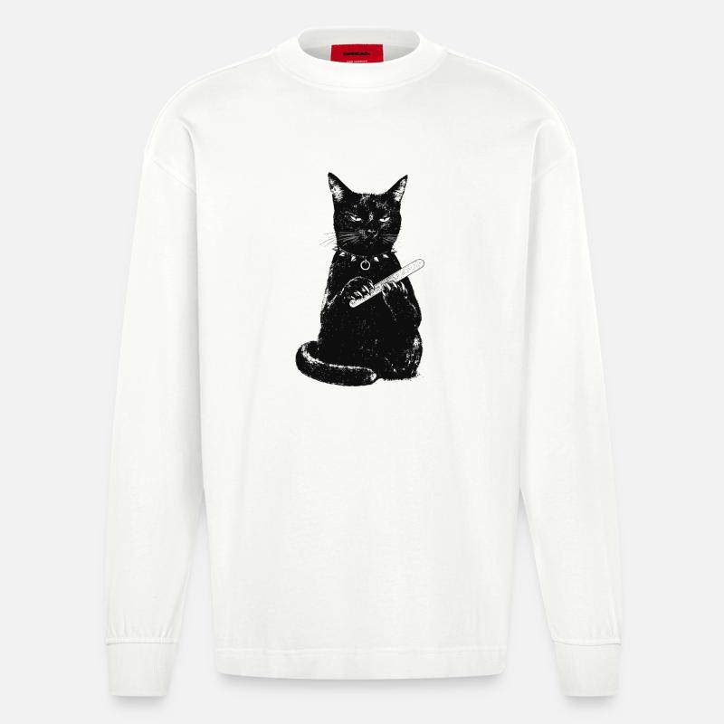 Chat avec lime à ongles - Manches longues bio épais oversize fabriqué en UE - OFF WHITE
