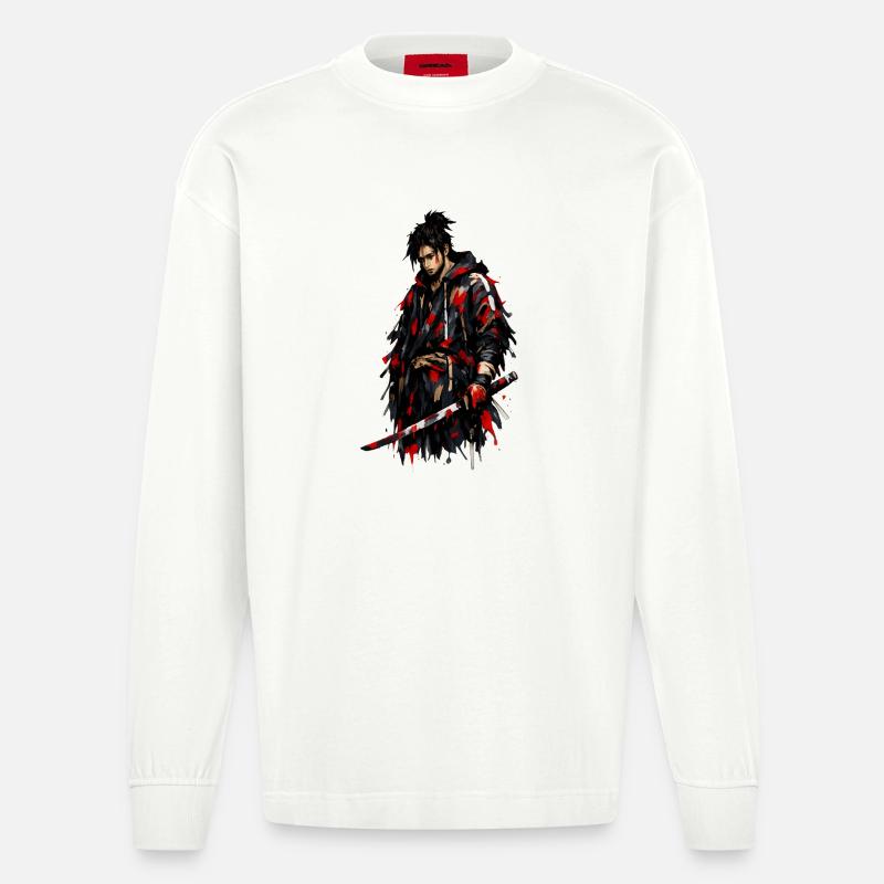 Roter Schatten Samurai - Heavyweight Oversized Organic Langarmshirt Made in EU - OFF WHITE
