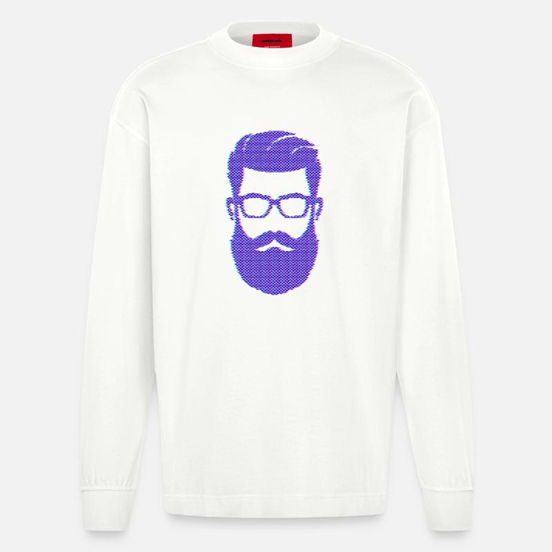 Bartträger Männlichkeit Schnurrbart Bart - Heavyweight Oversized Organic Langarmshirt Made in EU - OFF WHITE
