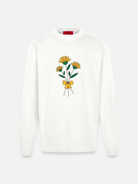 Blumenstrauss dreifarbig - Heavyweight Oversized Organic Langarmshirt Made in EU - OFF WHITE