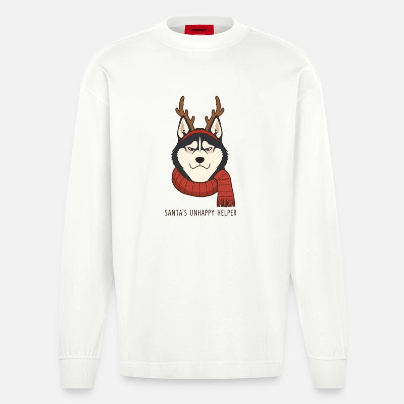Grumpy Husky – Santa’s Unhappy Helper - Heavyweight Oversized Organic Langarmshirt Made in EU - OFF WHITE