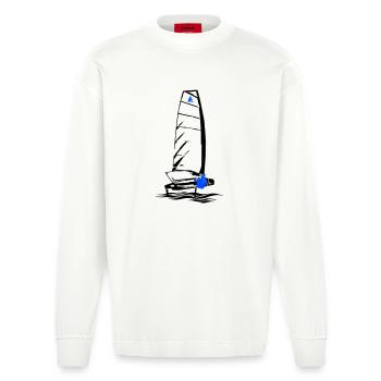 Foiling Moth Sailboat Foil Sailing Dinghy Moth - Heavyweight Oversized Organic Longsleeve Shirt Made in EU - OFF WHITE - Front