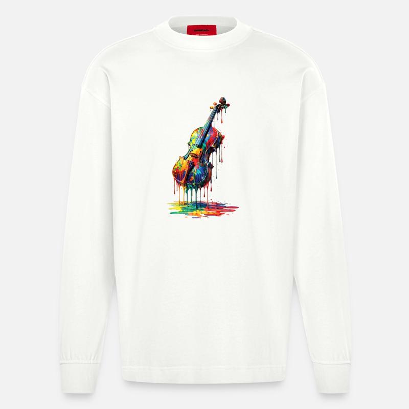 Geige mit tropfender Farbe - Heavyweight Oversized Organic Langarmshirt Made in EU - OFF WHITE