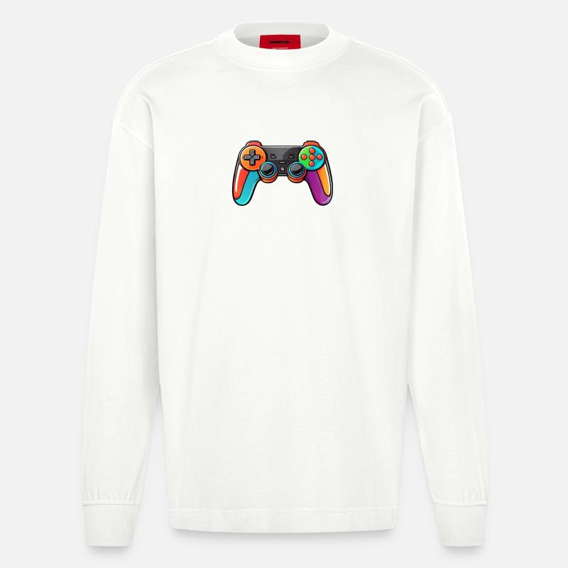 Gamepad Controller Farben Bunt - Heavyweight Oversized Organic Langarmshirt Made in EU - OFF WHITE