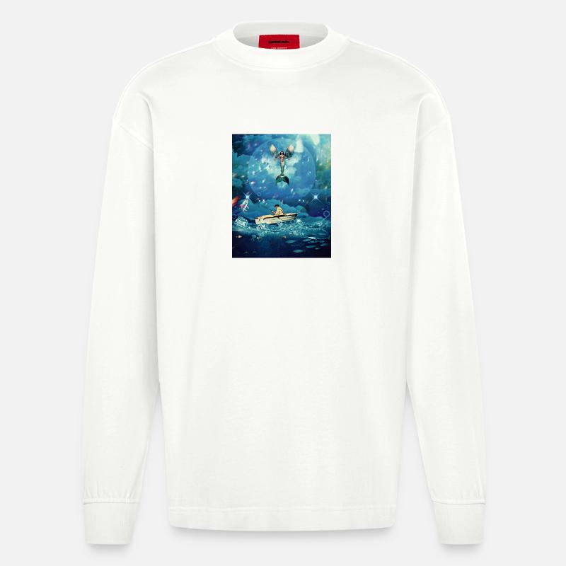 Magischer Ozean - Heavyweight Oversized Organic Langarmshirt Made in EU - OFF WHITE