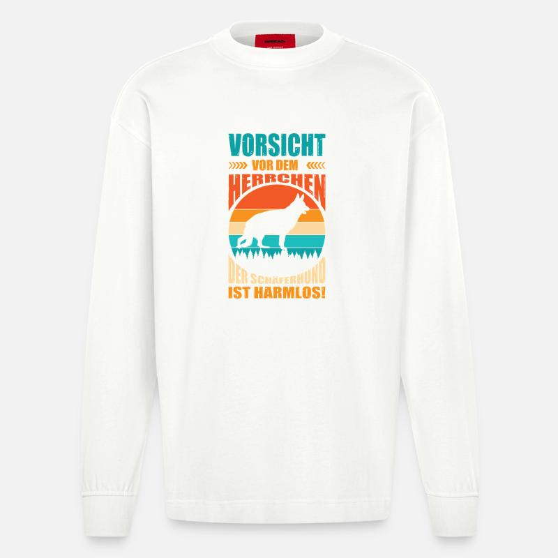 Schäferhund Geschenke Hund Herrchen Gassi - Heavyweight Oversized Organic Langarmshirt Made in EU - OFF WHITE