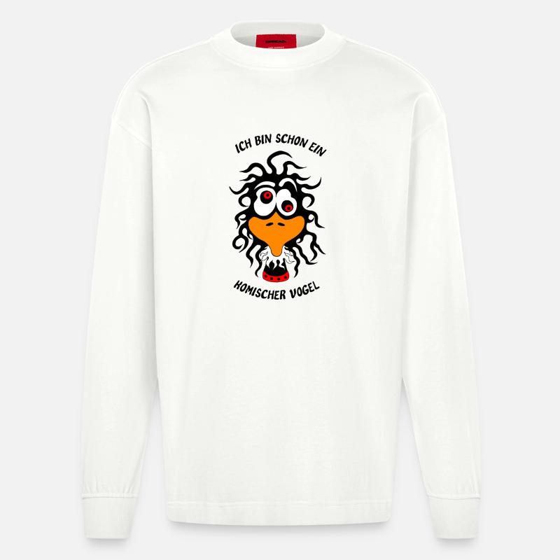 Ich bin schon ein komischer Vogel - Heavyweight Oversized Organic Langarmshirt Made in EU - OFF WHITE