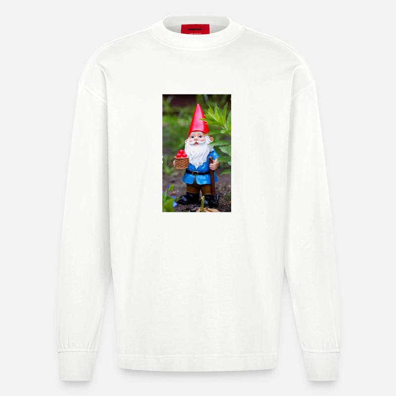 Gartengnom mit Korb - Heavyweight Oversized Organic Langarmshirt Made in EU - OFF WHITE