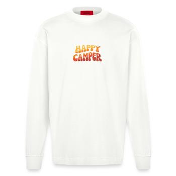 Happy Camper Gradient Text - Heavyweight Oversized Organic Longsleeve Shirt Made in EU - OFF WHITE - Front