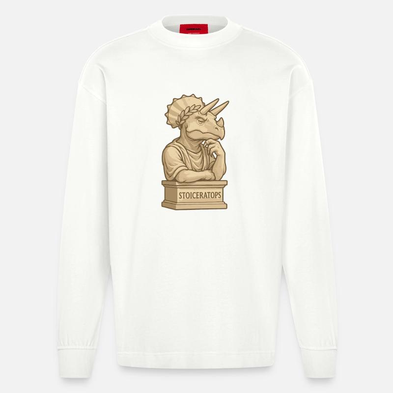 Stoiceratops - Heavyweight Oversized Organic Langarmshirt Made in EU - OFF WHITE