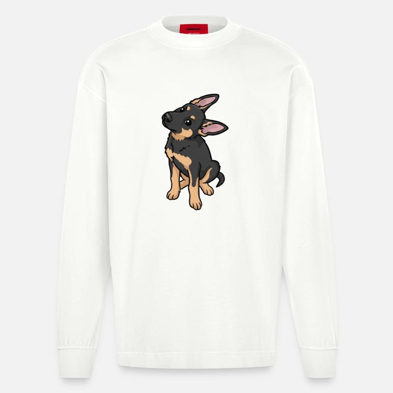Cartoon Sheepdog Affection - Heavyweight Oversized Organic Longsleeve Shirt Made in EU - OFF WHITE