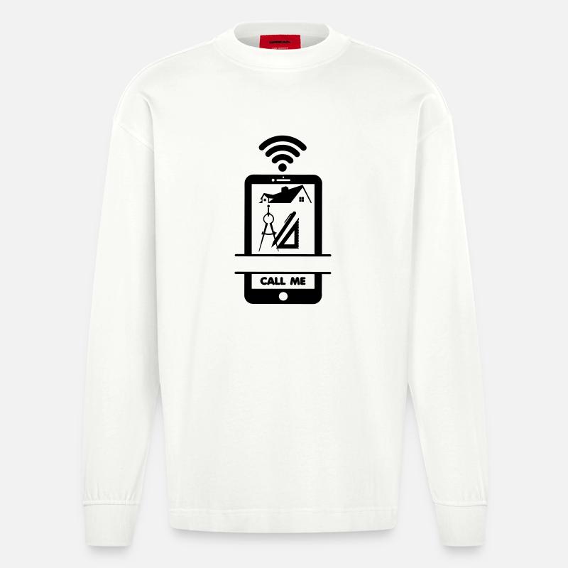 Construction drawing? Call me the architect! - Heavyweight Oversized Organic Longsleeve Shirt Made in EU - OFF WHITE