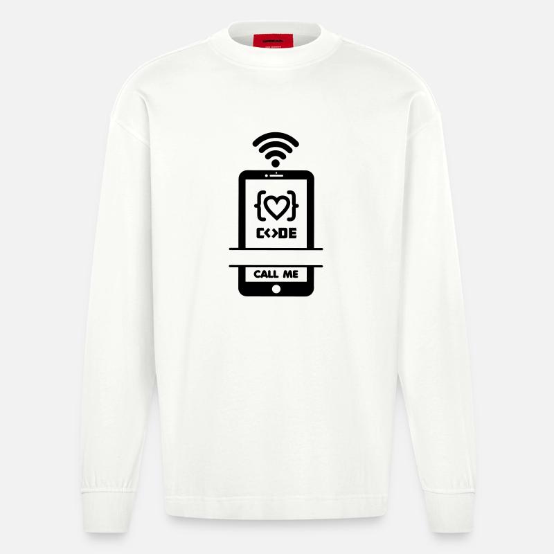Codiste Appelez-moi code téléphone coeur - Manches longues bio épais oversize fabriqué en UE - OFF WHITE