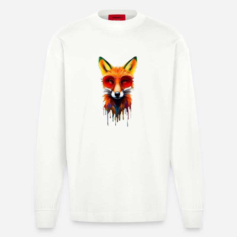 Neonfuchs mit roter Brille - Heavyweight Oversized Organic Langarmshirt Made in EU - OFF WHITE