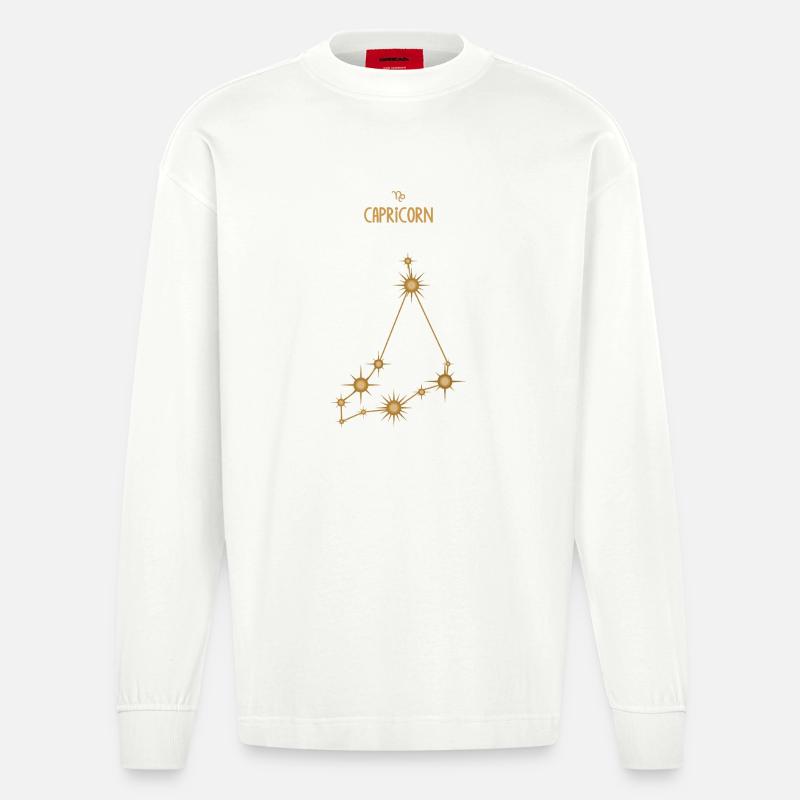 Steinbock Sternzeichen Sternbild Sternbild Golden - Heavyweight Oversized Organic Langarmshirt Made in EU - OFF WHITE