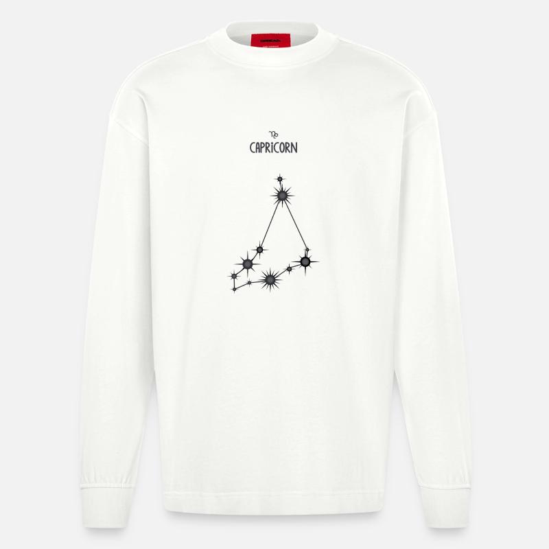 Steinbock Sternzeichen Sternbild Schwarz & Grau - Heavyweight Oversized Organic Langarmshirt Made in EU - OFF WHITE