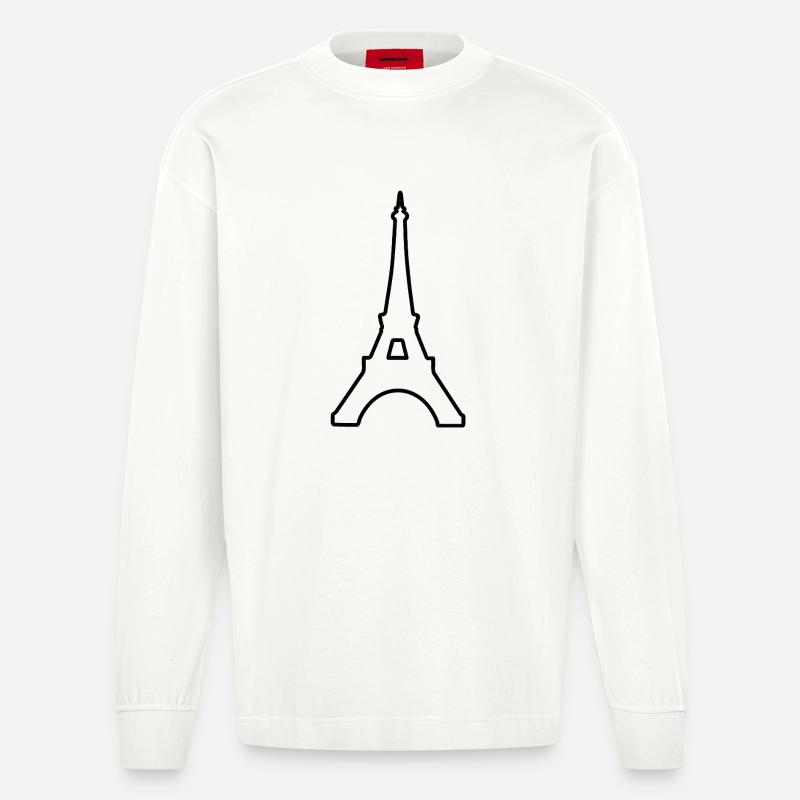 Eiffelturm Paris minimalistisches Wahrzeichen - Heavyweight Oversized Organic Langarmshirt Made in EU - OFF WHITE