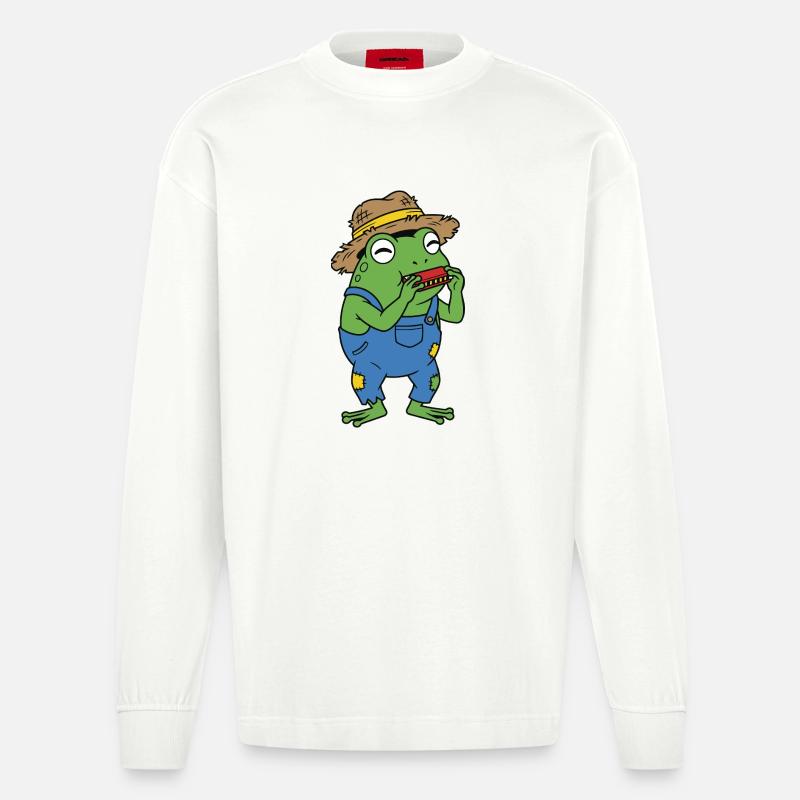 grenouille avec harmonica - Manches longues bio épais oversize fabriqué en UE - OFF WHITE