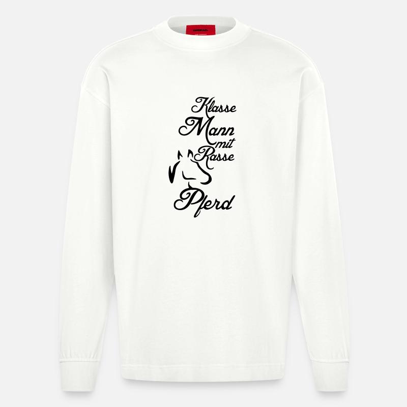 Klasse Mann - Rassepferd Geschenk - Heavyweight Oversized Organic Langarmshirt Made in EU - OFF WHITE