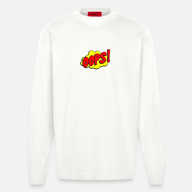 Cartoon Oops Comic Design - Heavyweight Oversized Organic Langarmshirt Made in EU - OFF WHITE
