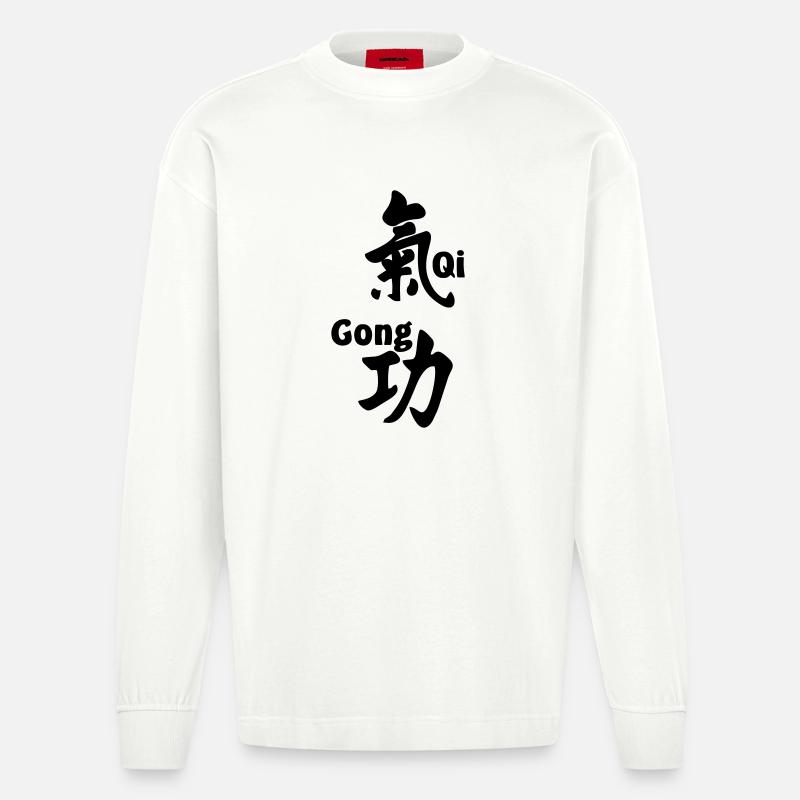 QI gong script avec texte vertical - Manches longues bio épais oversize fabriqué en UE - OFF WHITE