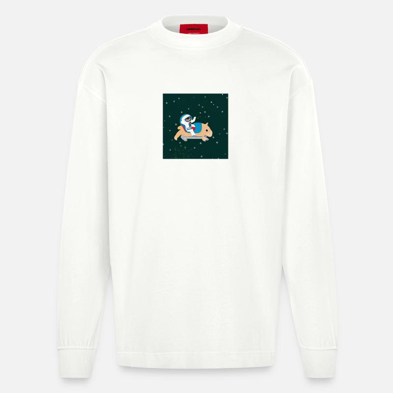 Astronaute sur un capybara spatial - Manches longues bio épais oversize fabriqué en UE - OFF WHITE