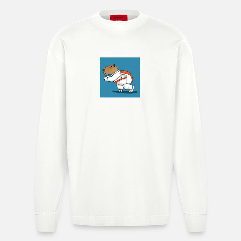Capybara-Astronaut - Heavyweight Oversized Organic Langarmshirt Made in EU - OFF WHITE