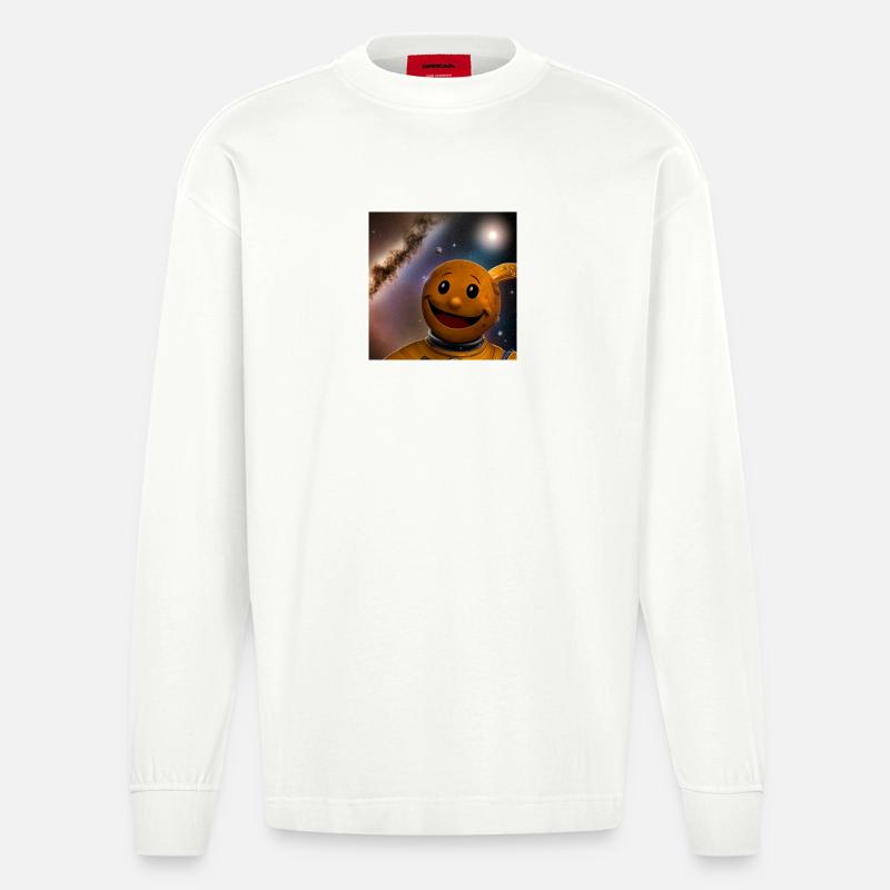 Lächelnder Astro Kosmosfreund - Heavyweight Oversized Organic Langarmshirt Made in EU - OFF WHITE