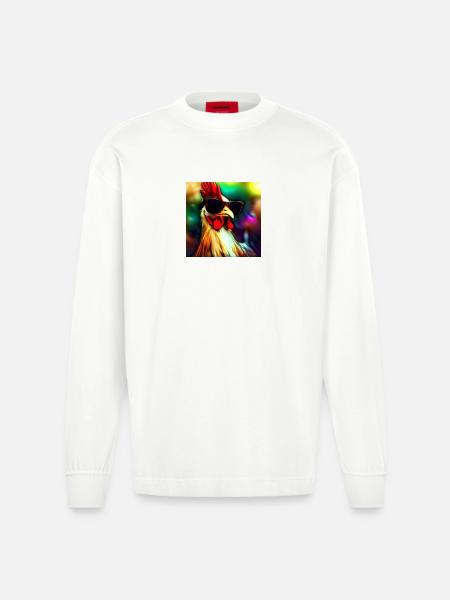 Fancy Chicken III - Heavyweight Oversized Organic Langarmshirt Made in EU - OFF WHITE
