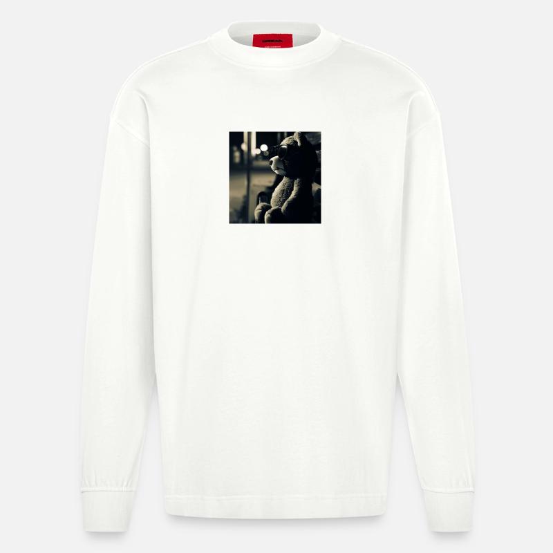 Teddy is wating - Heavyweight Oversized Organic Langarmshirt Made in EU - OFF WHITE