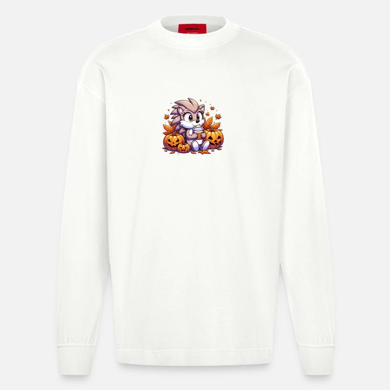 Hérisson boit Halloween - Manches longues bio épais oversize fabriqué en UE - OFF WHITE