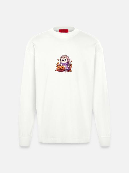 Hedgehog Halloween - Heavyweight Oversized Organic Longsleeve Shirt Made in EU - OFF WHITE