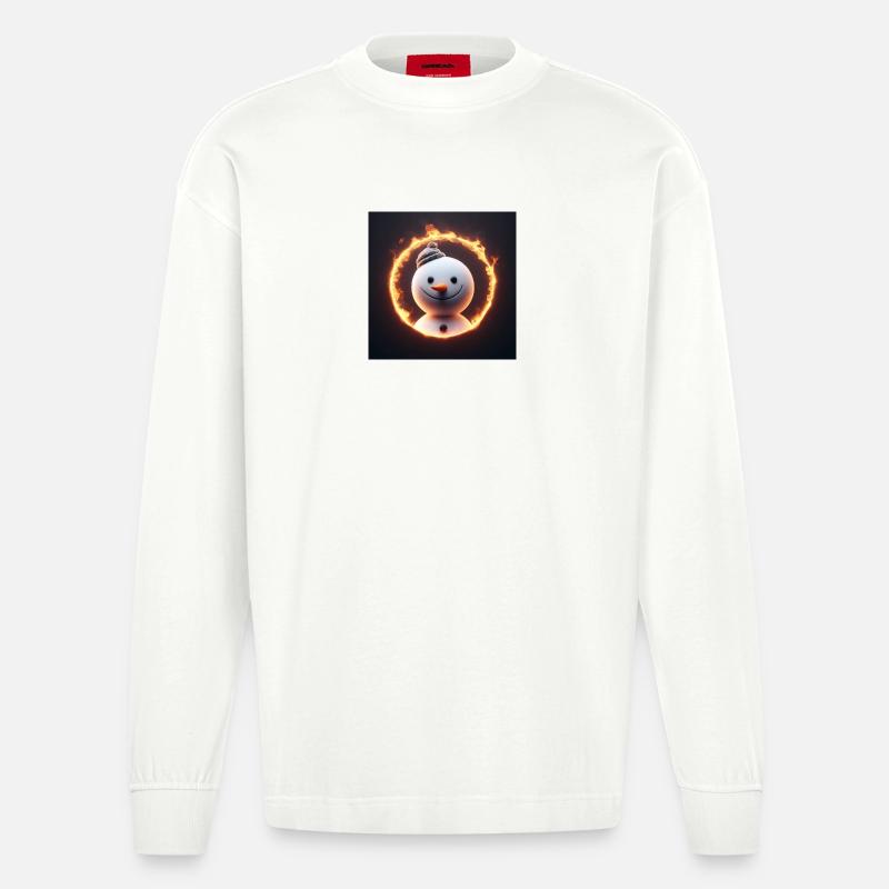 Schneemann blickt durch Feuerring - Heavyweight Oversized Organic Langarmshirt Made in EU - OFF WHITE