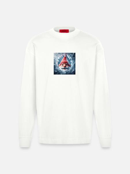 Gnome looking through ice - Heavyweight Oversized Organic Longsleeve Shirt Made in EU - OFF WHITE