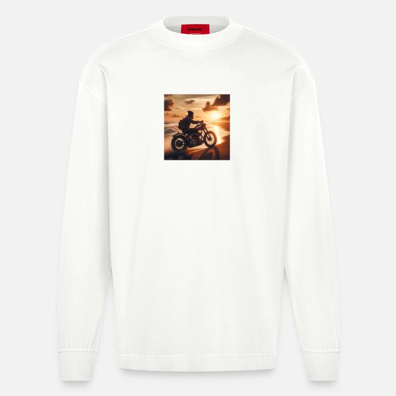 Motorcycle Old Sunset 2 - Heavyweight Oversized Organic Langarmshirt Made in EU - OFF WHITE