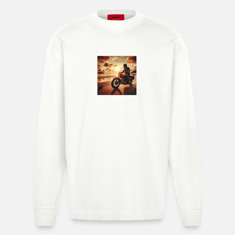 Motorcycle Old Sunset 3 - Heavyweight Oversized Organic Langarmshirt Made in EU - OFF WHITE