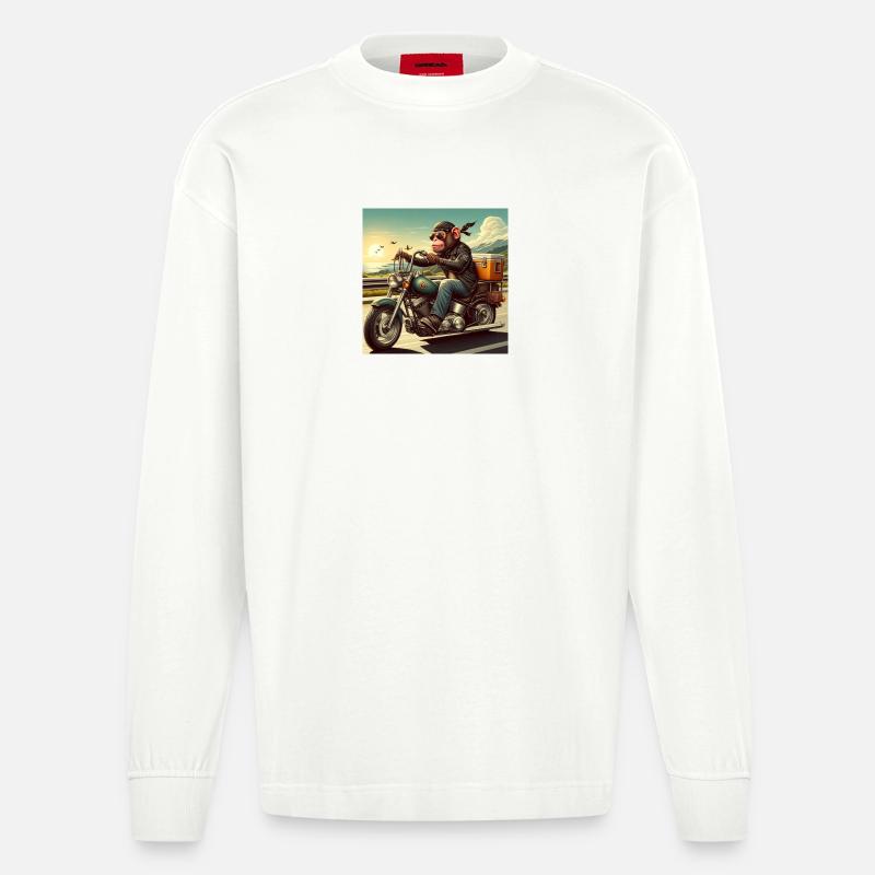 Affe auf Motorrad - Heavyweight Oversized Organic Langarmshirt Made in EU - OFF WHITE