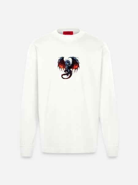 Flying Dragon - Heavyweight Oversized Organic Langarmshirt Made in EU - OFF WHITE