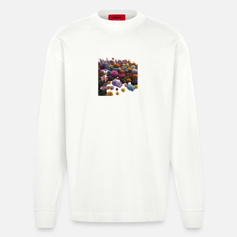 Bunte Blumen - Heavyweight Oversized Organic Langarmshirt Made in EU - OFF WHITE
