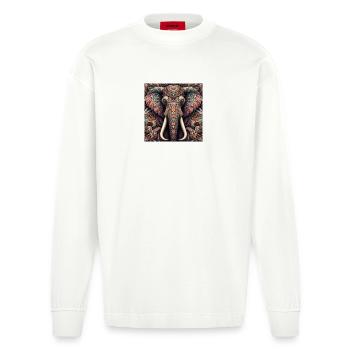 Éléphant décoré - Manches longues bio épais oversize fabriqué en UE - OFF WHITE - Devant