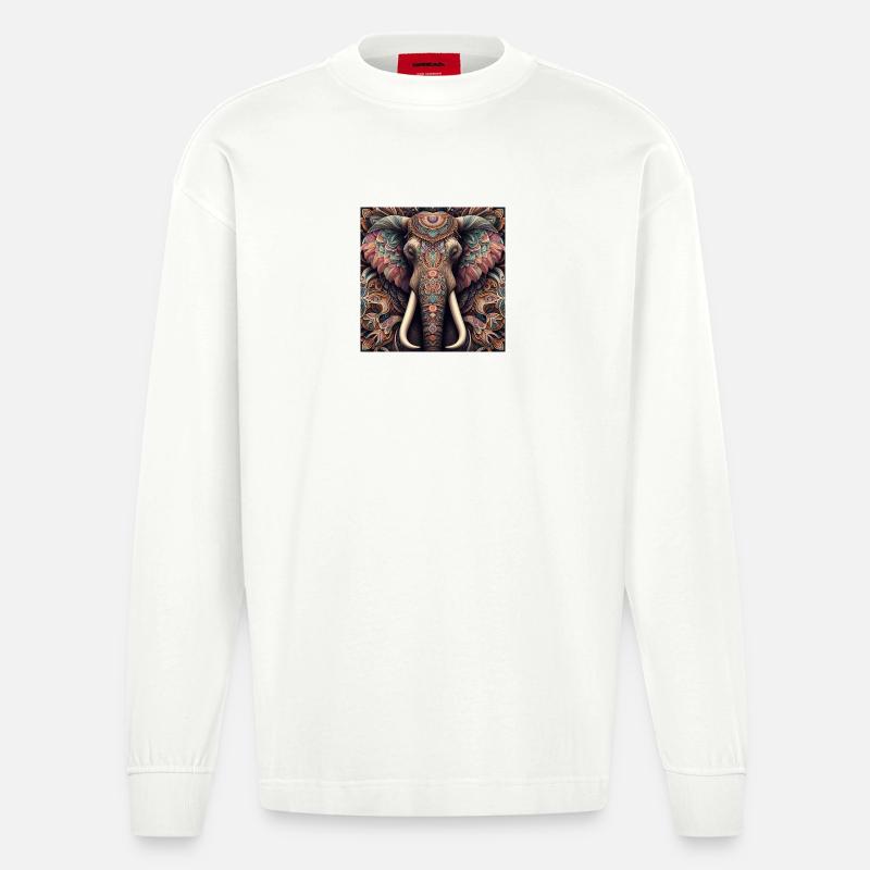 Éléphant décoré - Manches longues bio épais oversize fabriqué en UE - OFF WHITE