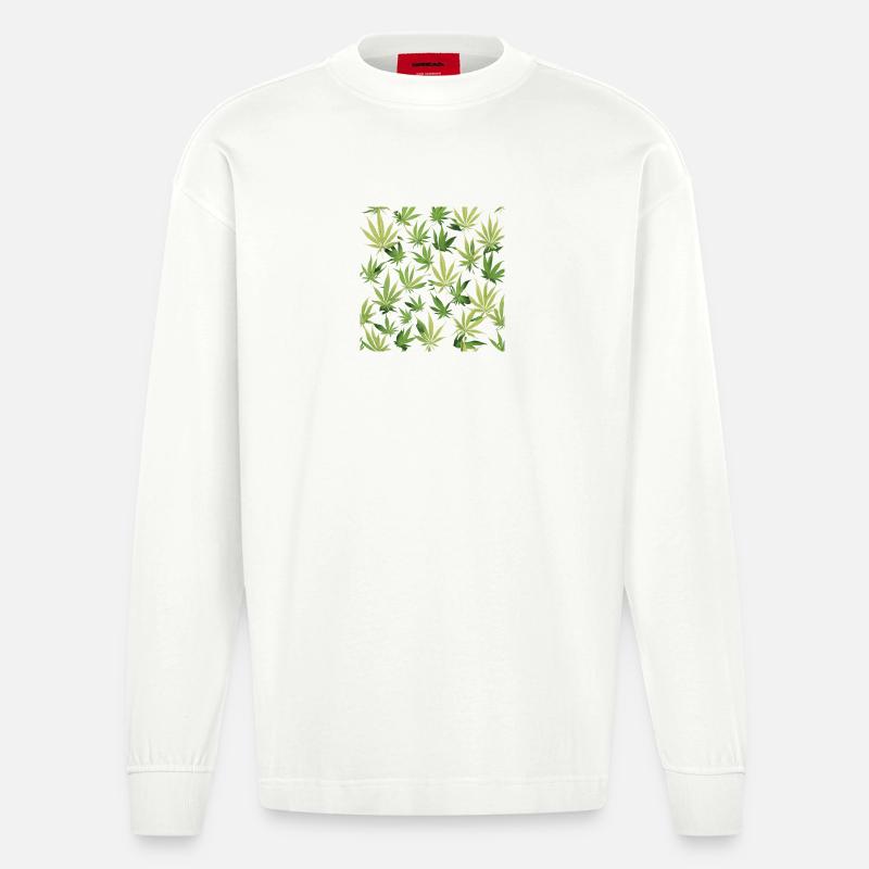 Cannabis 2 - Heavyweight Oversized Organic Langarmshirt Made in EU - OFF WHITE
